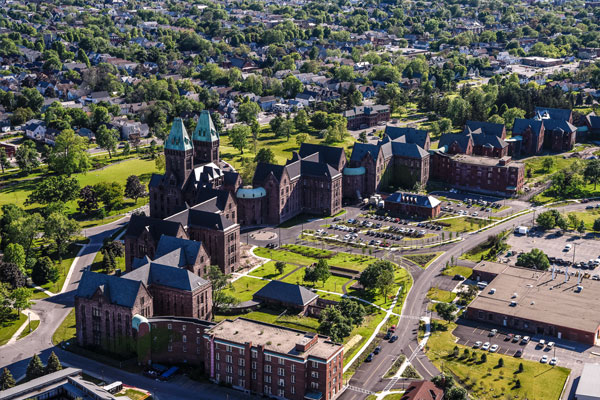 Photo of the exterior of the Richardson Olmsted Campus from above by Joe Cascio